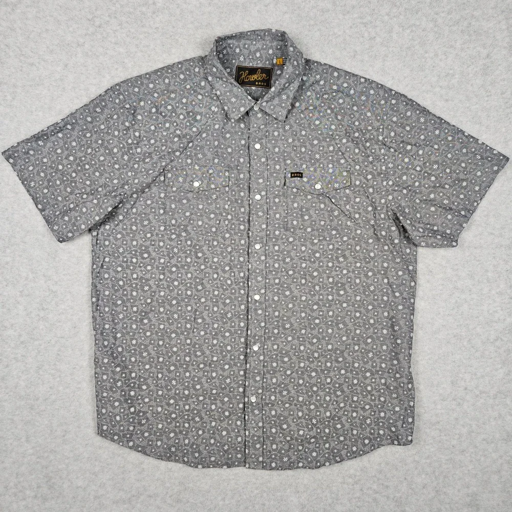 Howler Bros H Bar B Mens Large Gray Short Sleeve Pearl Snap Western Gaucho Shirt
